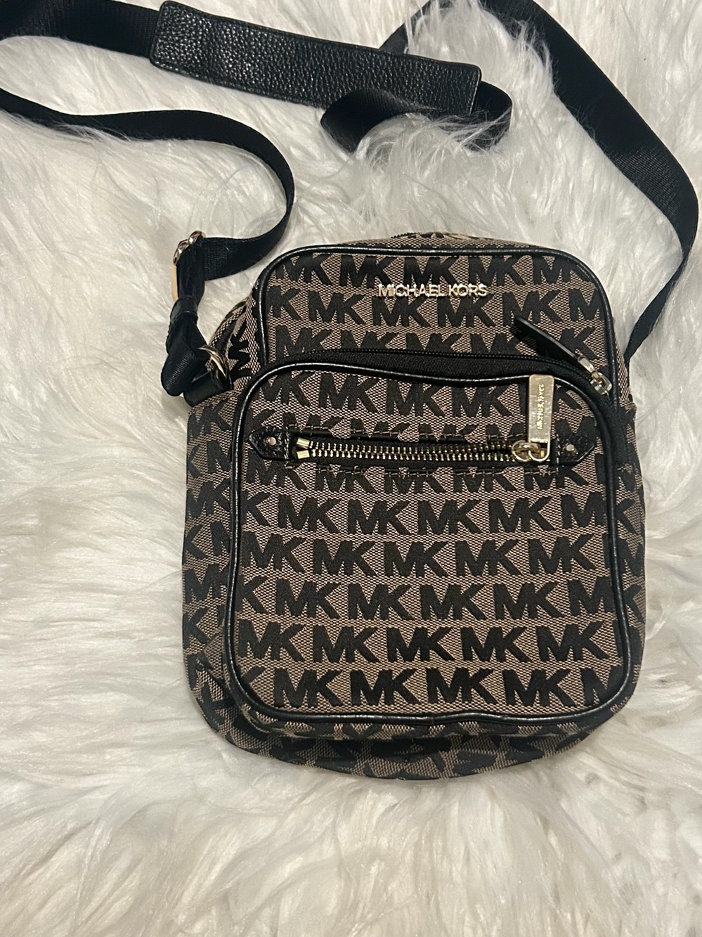 Michael Kors Brown and Black MK Monogram Belt Bag
